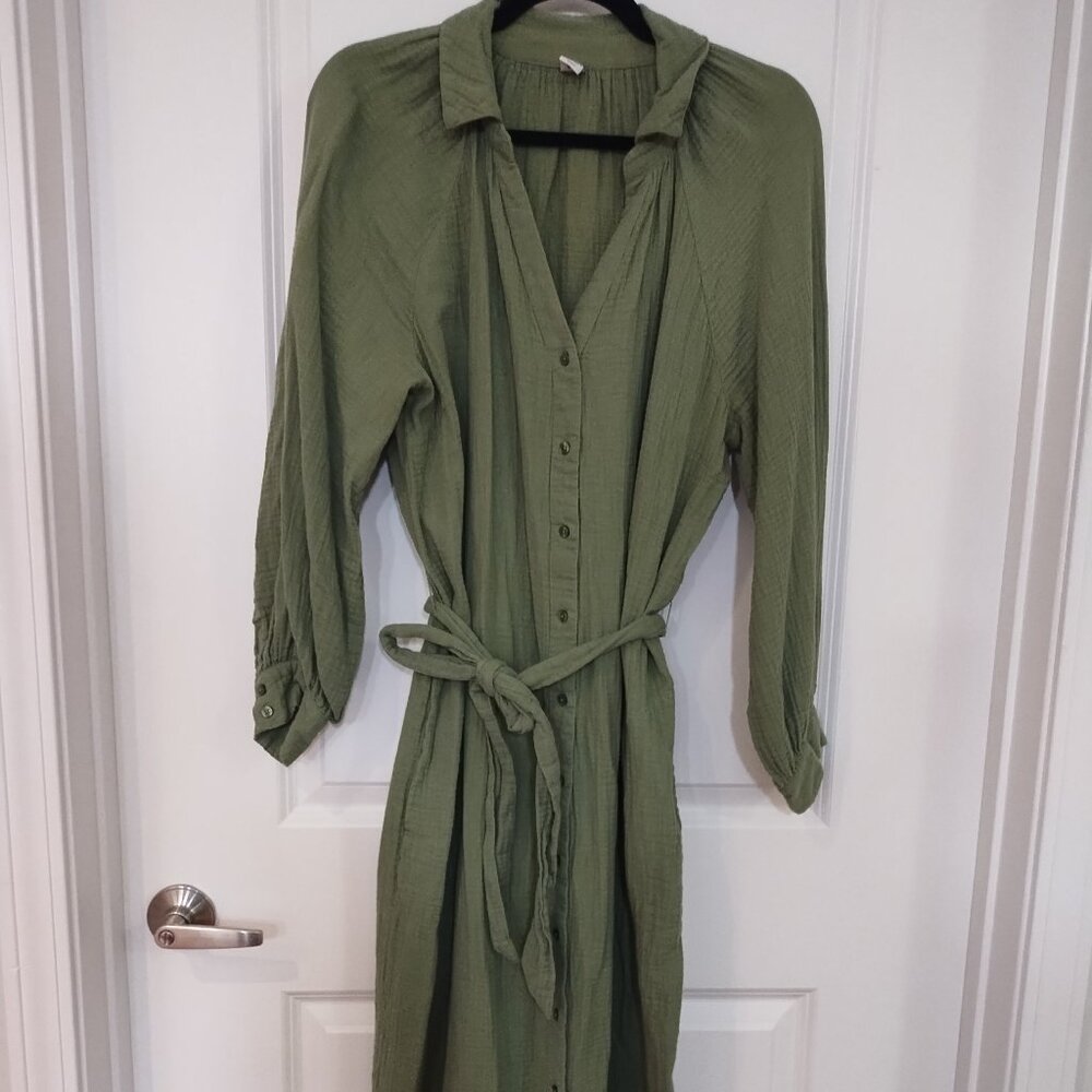 Old Navy Olive Green Midi Shirt Dress